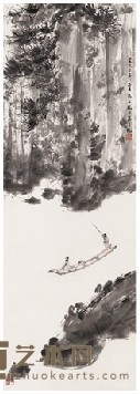 傅抱石 1963年作 春江渡艇 立轴 98X33.5cm